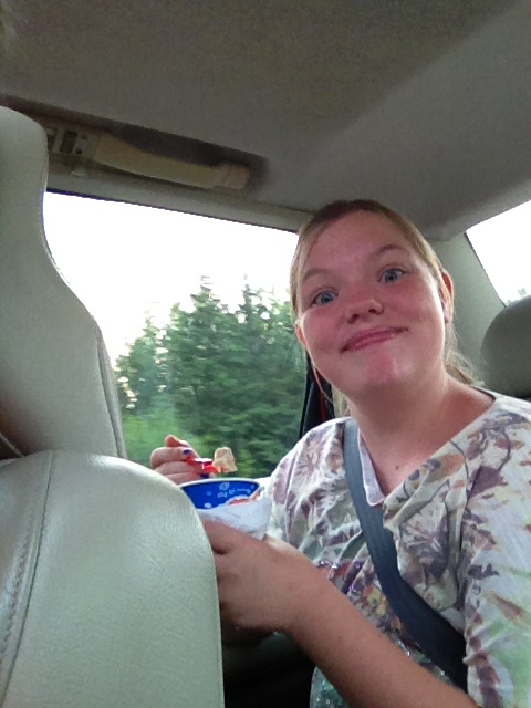 madi with dq blizzard in the car 